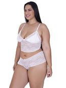 Conjunto Lingerie Plus Size De Renda Cropped e Calcinha Short Sexy