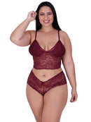 Conjunto Lingerie Plus Size De Renda Cropped e Calcinha Short Sexy
