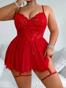 Conjunto De Lingerie De Renda Sexy Com Tamanho Grande 4 Peças (com Armação, 2 Ligas, Fio Dental)