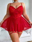 Conjunto De Lingerie De Renda Sexy Com Tamanho Grande 4 Peças (com Armação, 2 Ligas, Fio Dental)