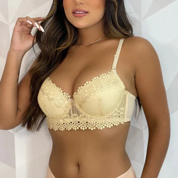 Sutiã com Bojo bolha em renda Guipir Sexy Moda Íntima Feminina Bojo Antiquebra