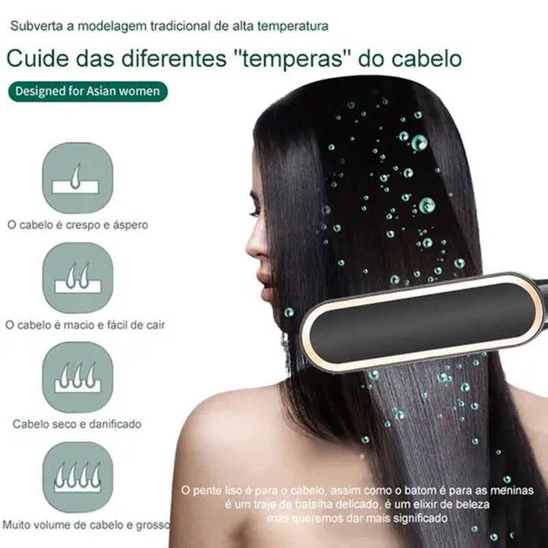 Chapinha Escova Secadora Profissional de Cabelo Pente Alisamento Elétrico